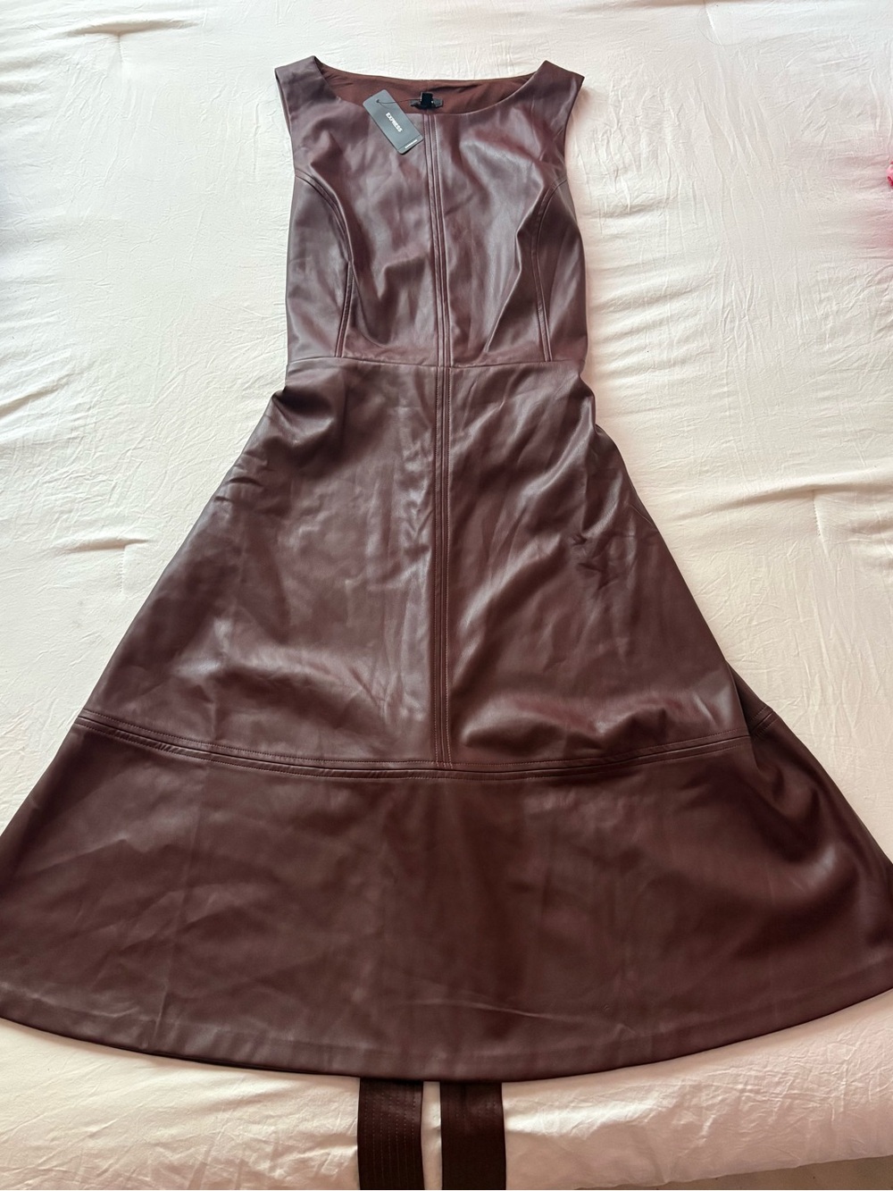 Express Brown Faux Leather Fit-and-Flare Dress